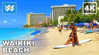 4K Waikiki Beach in Honolulu Hawaii  Walking Tour Vlog amp Vacation Travel Guide 🎧 Relaxing Waves [upl. by Morlee788]