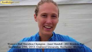 Interview Janet Mundell Womens Half Marathon Champion at the 2013 Brooksie Way [upl. by Marna421]