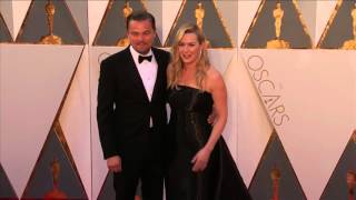 Kate Winslet and Leonardo DiCaprio on Red Carpet  Oscars 2016 Part 1 [upl. by Uehttam]