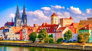 Regensburg Germany  Walking Tour 4K 60fps  Historic Old Town  Old Stone Bridge [upl. by Littman]