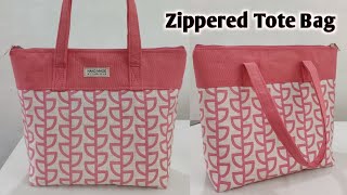 DIY Zippered Tote Bag  How to make cloth bags at home  Handbag easy sewing tutorial  Fabric Bags [upl. by Atteynad]