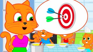 Cats Family in English  Darts Choose Lunch Cartoon for Kids [upl. by Llewon]