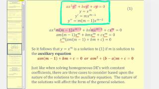 Derive the Auxiliary Equation for a CauchyEuler Equation [upl. by Aihsirt67]