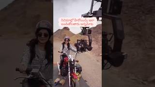 How heroines drive bike in movies reality movie shooting royalenfield bike movielovers viral [upl. by Adda]