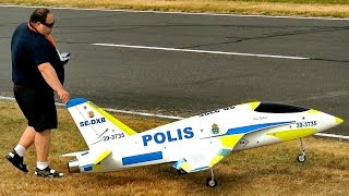 GIANT RC TURBINE MODEL JET quotFUTURAquot IN SWEDISH POLIS DESIGN  Jetpower Fair 2016 [upl. by Nedrob]