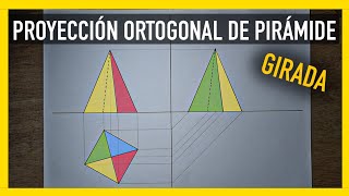 Cómo hacer una pirámide girada en proyecciones ortogonales  RÁPIDO Y FÁCIL  Dibujo técnico [upl. by Tipton]