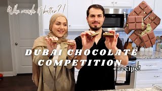 DUBAI CHOCOLATE COMPETITION AGAINST MY HUSBAND  Recipe Who Made It Better [upl. by Nawuq]