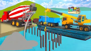 Crane Truck Dump Trucks and Other Construction Vehicles Build Up A Harbor  Trucks for Kids by Z Car [upl. by Chilcote]