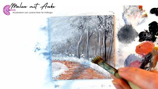 Leicht eine schöne Winterlandschaft mit Acryl malen für Anfänger EASY Winter painting [upl. by Scurlock]