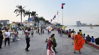 Riverside in 2024 In front of Royal Palace Street Market Chinese Community Real life at Phnom Penh [upl. by Dawkins]