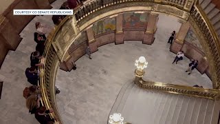 Colorado senators drop rubber band ball from rotunda [upl. by Zurek]