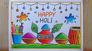 Holi drawing easy Happy Holi poster drawing Holi festival drawing Holi special Card drawing [upl. by Afatsom763]