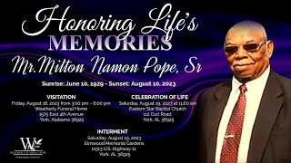 Celebration of Life for Mr Milton Namon Pope Sr [upl. by Capon]