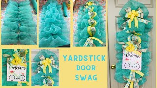 SPRING WELCOME YARDSTICK DOOR SWAG WREATH CENTERPIECE GARLAND DIY MESH RUFFLES amp POOFS BOW MAKING 🌸 [upl. by Nagear]