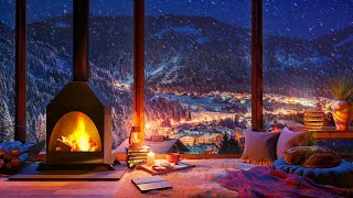 Cozy Winter Ambience for Reading with a Fireplace Snowfall and Blizzard Sounds [upl. by Nomor]