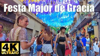 🔴Festa Major de Gracia Walking Tour 4K Barcelona [upl. by Anaugahs]