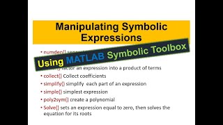 How to Perform Symbolic Manipulations with MATLABs Symbolic Math Toolbox EGE280 003 [upl. by Ebsen]