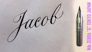 With a Japanese sharp pen ZEBRA G I write the name Jacob in calligraphy handwriting [upl. by Rollins]