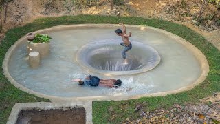 How We build Swimming Pool Water Slide into Underground Tunnel Swimming Pool [upl. by Enilecram]