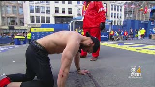 Marine Veteran Crawls Across Boston Marathon Finish Line [upl. by Clotilde]