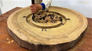 The Process Cutting And Restoring Rotten Wood Panels By Skillful Carpenters Unique Table Top Design [upl. by Rehpotirhc756]