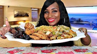 Crawfish Lo Mein Pepper Steak and BBQ Rib Mukbang [upl. by Wyndham]