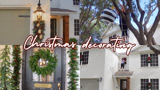 OUTDOOR CHRISTMAS DECORATING 2023  GIANT ORNAMENTS PERMANENT LIGHTS HANGING WREATHS [upl. by Liatnahs]