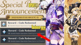 UPDATE Official Redeem codes And updates  43 banners and quality updates  Free primogem genshin [upl. by Alejoa]