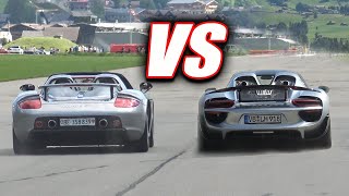 Porsche 918 SPYDER vs Porsche CARRERA GT  ACCELERATIONS SOUND [upl. by Roseanna]