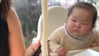 Adorable baby cant stop drooling when watching mom eat noodles [upl. by Meredi463]