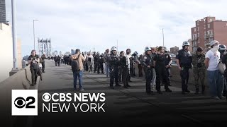 ProPalestinian protesters block Manhattan Bridge NYPD confirms arrests [upl. by Shanda]