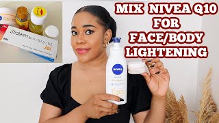 HOW TO SAFELY LIGHTEN SKIN WITH YOUR REGULAR FACE AND BODY CREAMLOTION Nivea Q10 Vitamin C [upl. by Rybma]