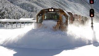 Spectacular footage Train plowing through deep snow Arthurs Pass [upl. by Twyla790]