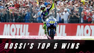 Valentino Rossis top five MotoGP wins  His most thrilling battles and mindblowing performances [upl. by Fernas]