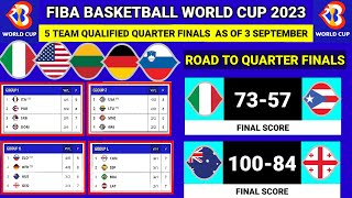 🔴5 Team Qualified Quarter finals All table standings Fiba world cup 2023 As Of 3 September 2023 [upl. by Soph]