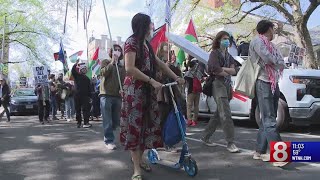 Wesleyan students join national protests and launch an encampment [upl. by Aicercul156]