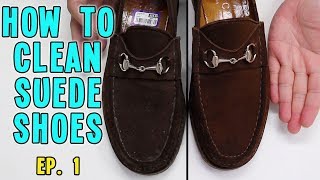 CLEANING MY GUCCI SHOES  HOW TO CLEAN SUEDE SHOES  SHOE REHAB EP 1 [upl. by Johannah]