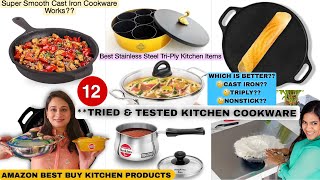 12 KITCHEN TRIED amp TESTED PRODUCTS  Kitchen TriPly Stainless SteelampSuper Smooth Cast Iron Cookware [upl. by Buckels818]