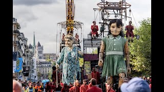 Giant puppets walk on Geneva streets La Saga des Géants Grand Mère Petite Gèante a Switzerland [upl. by Nylynnej]