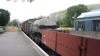 Swanage Railway Class 4MT steam loco 80104 departs Corfe Castle Station bunker first [upl. by Eliak]