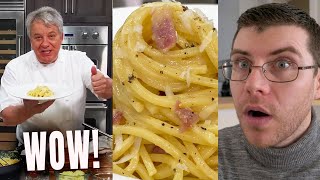 Pro Chef Reacts French Chefs AUTHENTIC CARBONARA Chef JeanPierre [upl. by Nedrah960]