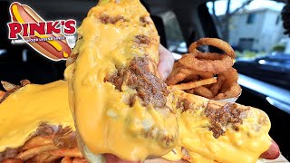 MUKBANG EATING PINKS CHILLI CHEESE DOG CHILLI CHEESE FRIES ONION RINGS ASMR [upl. by Leesa]