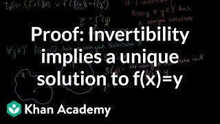 Proof Invertibility implies a unique solution to fxy  Linear Algebra  Khan Academy [upl. by Ayahc]