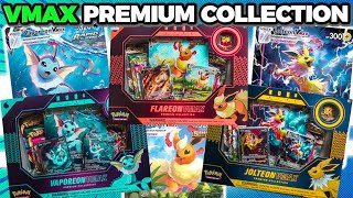 Opening Pokemon Flareon Jolteon amp Vaporeon VMAX Premium Collection Boxes [upl. by Rodoeht222]