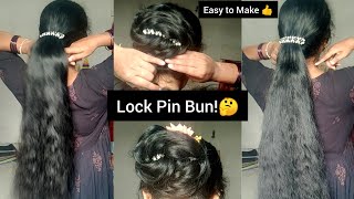 New Design Bun With Lock Pin🤔Its Very Easy😧hair hairstyle hairstyletutorial viralhairstyles [upl. by Hummel]