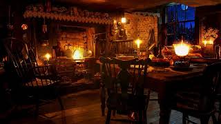 AmbienceASMR Victorian Cottage Kitchen at Night with Fireplace Clock amp Snowfall 8 Hours [upl. by Ahsieka]