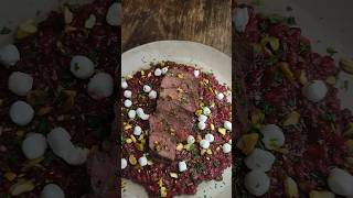 Hertenbiefstuk recept met rode bieten risotto  BBQuality [upl. by Tur]