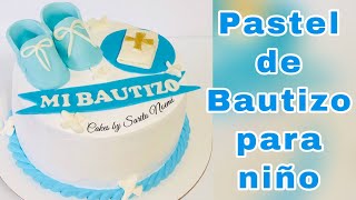 Como decorar un pastel de bautizo para niño  How to decorate a christening cake for boy [upl. by Nunes534]