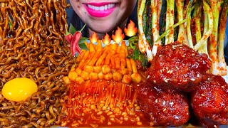 ASMR BLACK BEAN NOODLES SPICY FRIED CHICKEN GREEN ONION KIMCHI SPICY ENOKI MASSIVE Eating Sounds [upl. by Ennaeirb369]