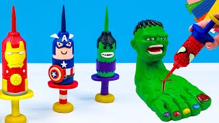 DIY jeringas con estilo de superhéroes hombre araña Hulk Capitán América Ironman con Arcilla [upl. by Wendell]